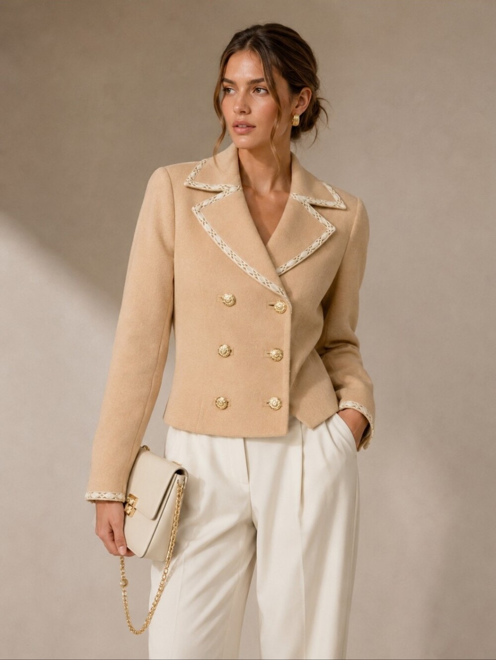 St.‎ John Tan Double-Breasted Blazer